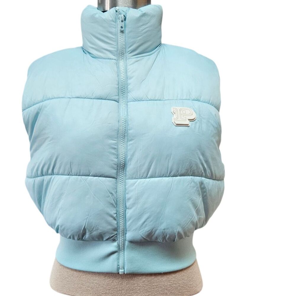 New Victorias Secret PINK Cropped Puffer Vest Light Blue Size M